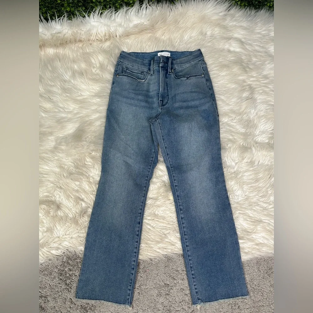 NWOT Good American x Anthropologie  Good Straight‎ High-Rise split pocket Jeans